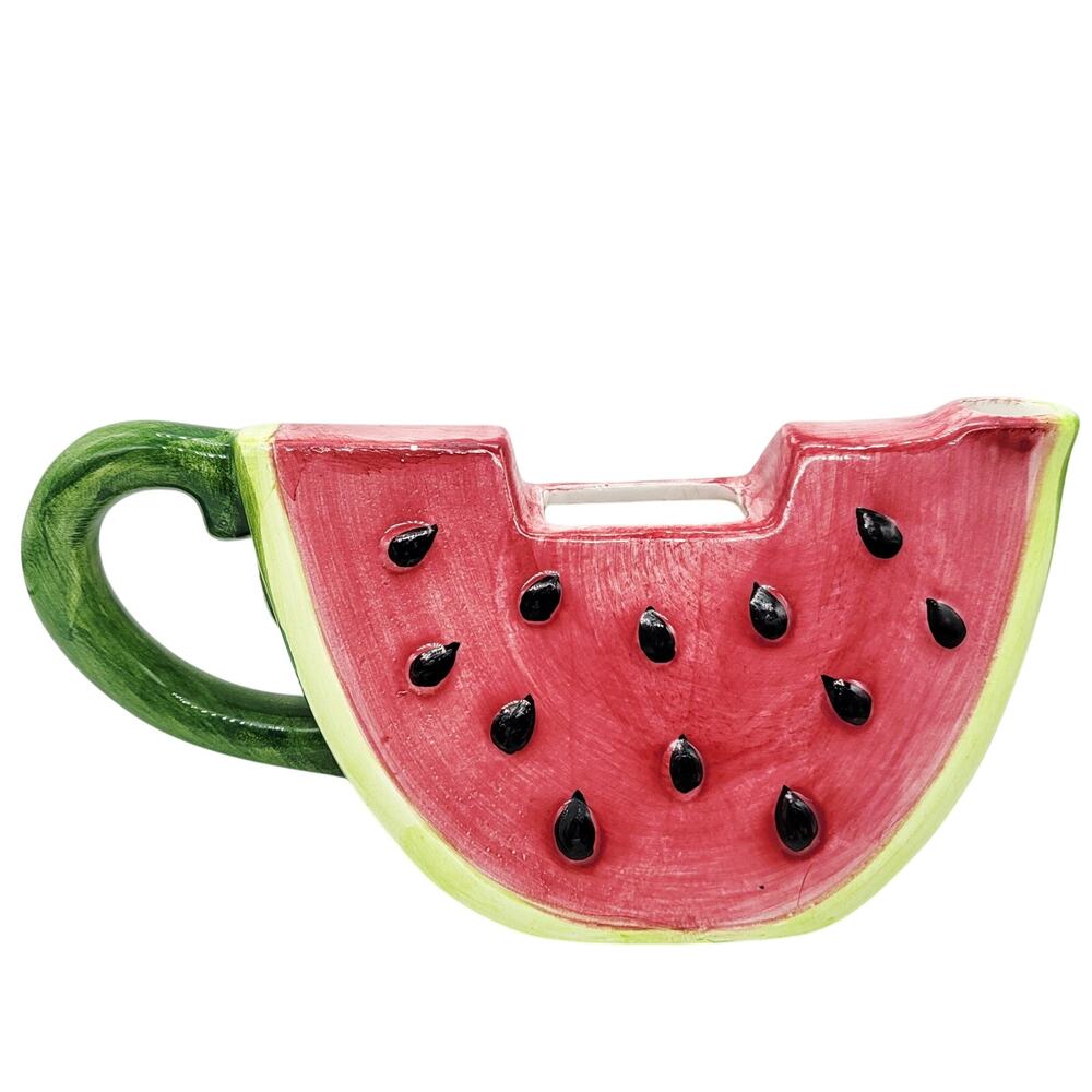Ceramic Watermelon Slice Textured Small Lightweight Painted Teapot Unbranded
